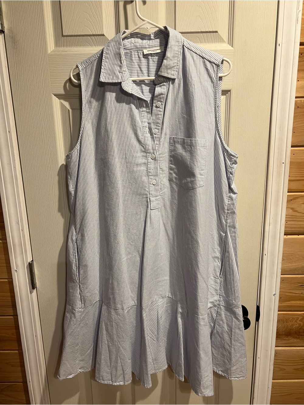 beachlunchlounge Light Blue & White Sleeveless Striped Shirt Dress